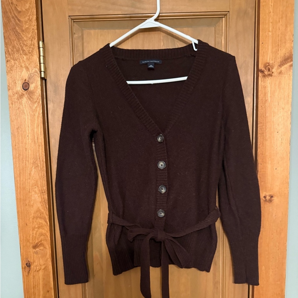 New Without Tags Banana Republic Chocolate Wool Blend Cardigan with Belt Size M - Picture 1 of 5